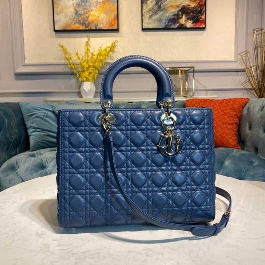 Large Lady Dior Bag Blue Cannage Lambskin