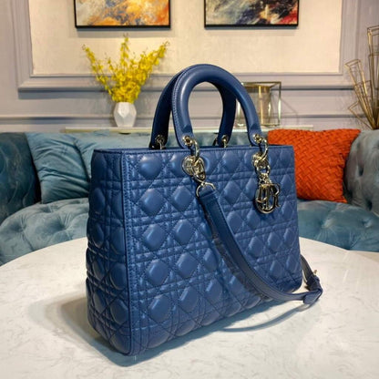 Large Lady Dior Bag Blue Cannage Lambskin