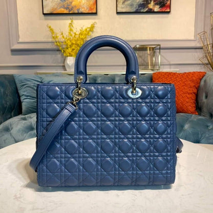 Large Lady Dior Bag Blue Cannage Lambskin