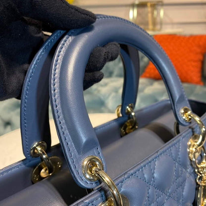 Large Lady Dior Bag Blue Cannage Lambskin