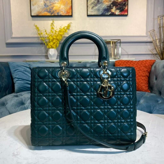 Large Lady Dior Bag Dark Green Cannage Lambskin