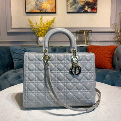 Large Lady Dior Bag Gray Cannage Lambskin