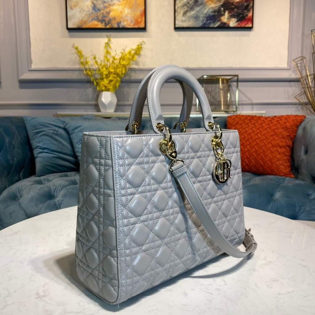 Large Lady Dior Bag Gray Cannage Lambskin