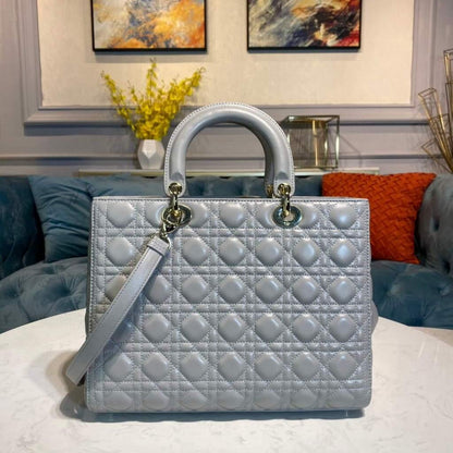 Large Lady Dior Bag Gray Cannage Lambskin