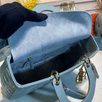 Large Lady Dior Bag Lake Blue Cannage Lambskin