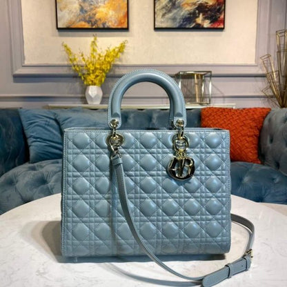 Large Lady Dior Bag Lake Blue Cannage Lambskin