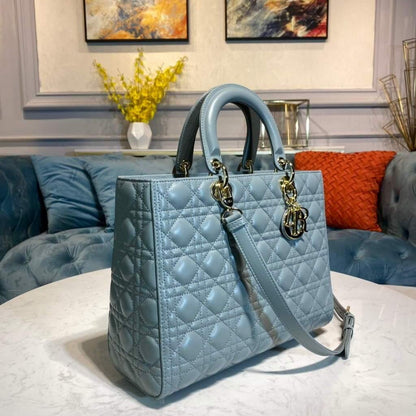 Large Lady Dior Bag Lake Blue Cannage Lambskin