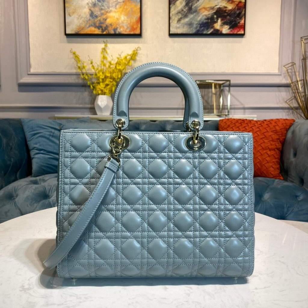 Large Lady Dior Bag Lake Blue Cannage Lambskin