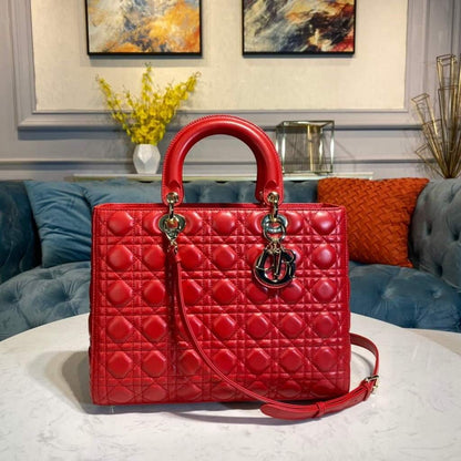 Large Lady Dior Bag Red Cannage Lambskin