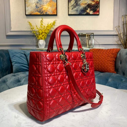 Large Lady Dior Bag Red Cannage Lambskin