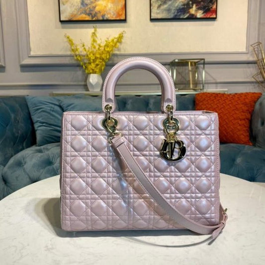 Large Lady Dior Bag Silver Pink Cannage Lambskin