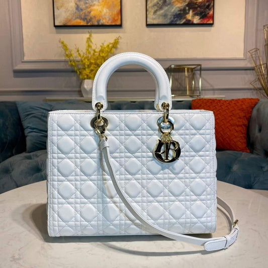 Large Lady Dior Bag White Cannage Lambskin