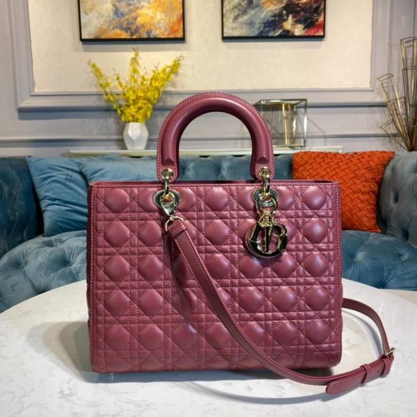 Large Lady Dior Bag Wine Red Cannage Lambskin