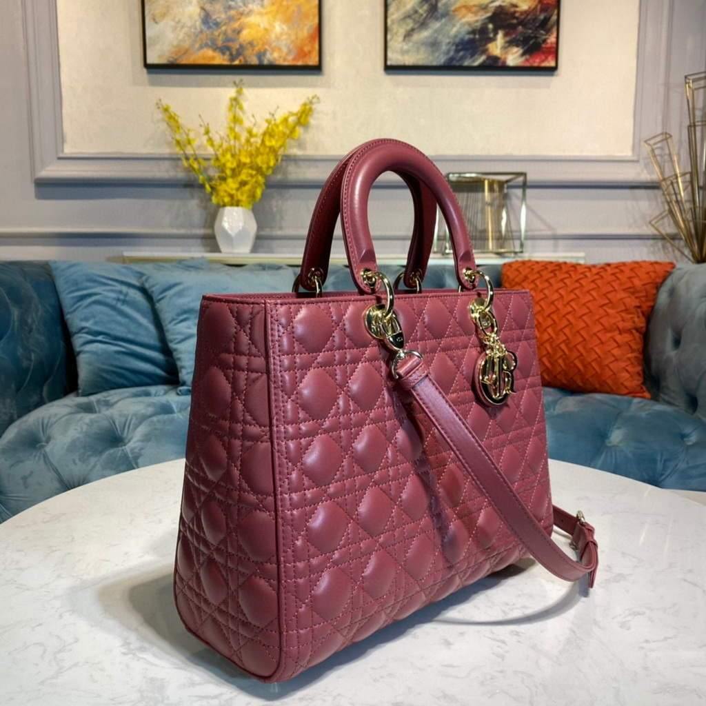 Large Lady Dior Bag Wine Red Cannage Lambskin