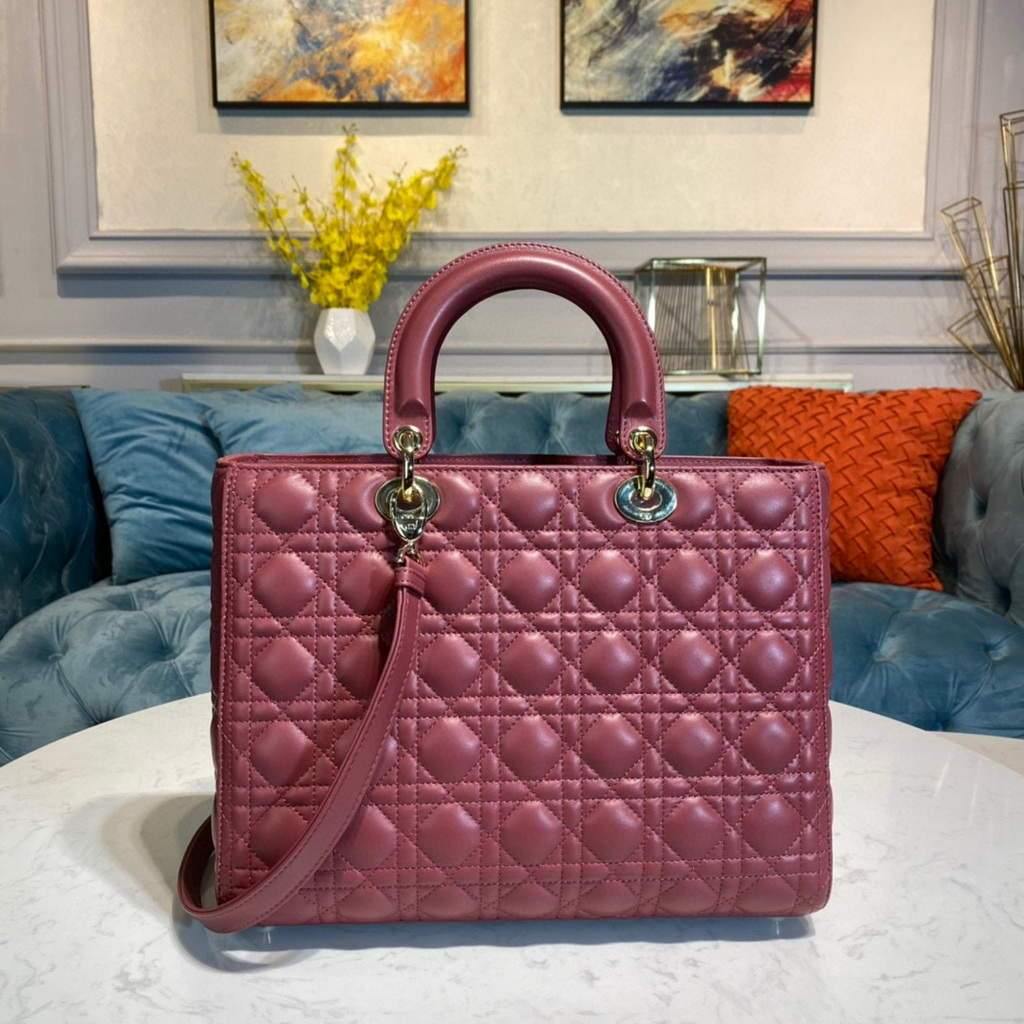 Large Lady Dior Bag Wine Red Cannage Lambskin