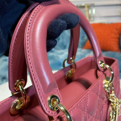 Large Lady Dior Bag Wine Red Cannage Lambskin