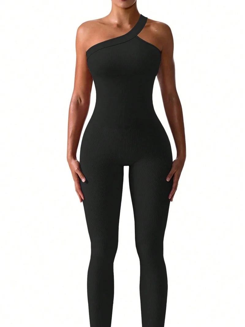 Ribbed One Shoulder Yoga Jumpsuit