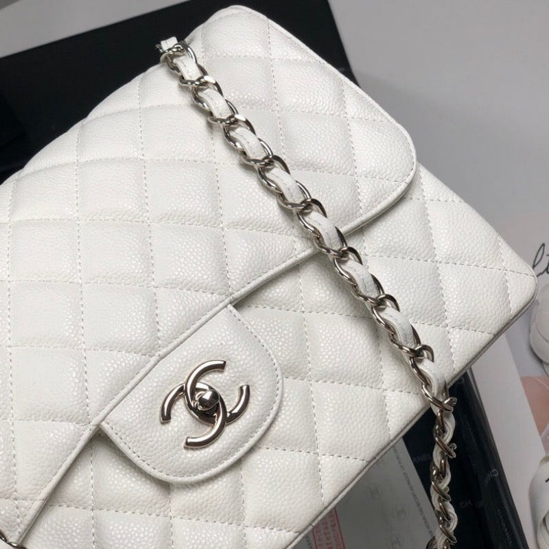 ESMEE - Caviar Classic Double Flap Bag White