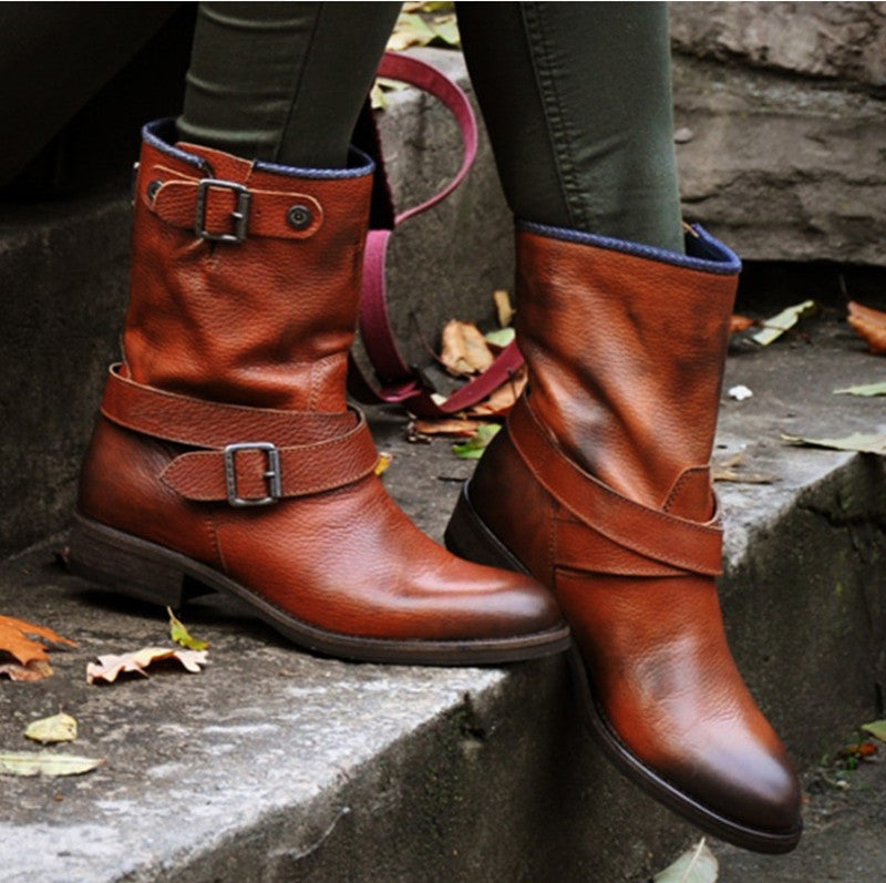 Retro Pointed Leather Slip-On Martin Boots