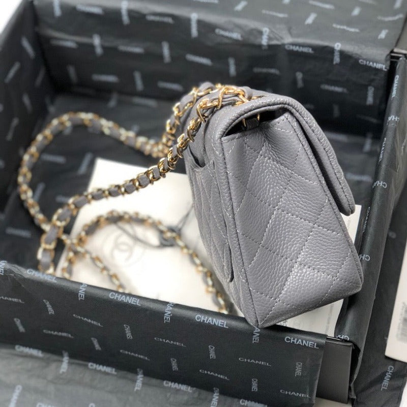 ESMEE - Caviar Mini Square Flap Bag Grey