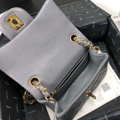 ESMEE - Caviar Mini Square Flap Bag Grey