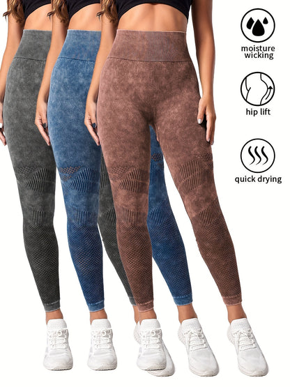 3 Pack Seamless Washed Wide Waistband Sports Leggings