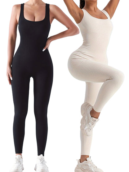 2 Pack Ribbed Solid Color One-Piece Jumpsuit