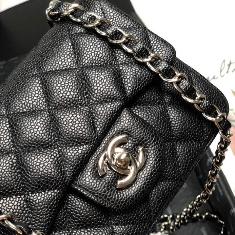 ESMEE - Caviar Mini Square Flap Bag Black