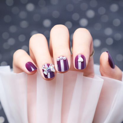 Purple False Nails with Diamonds