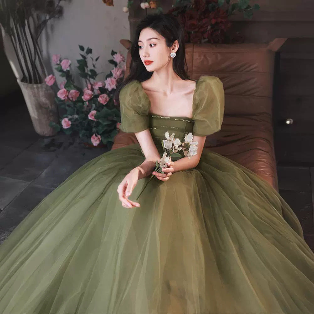 Mori Style Evening Wear Fairy Temperamental Green Slim Fit Dress