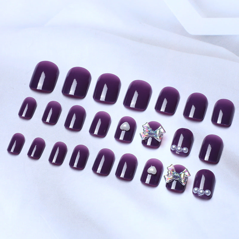 Purple False Nails with Diamonds