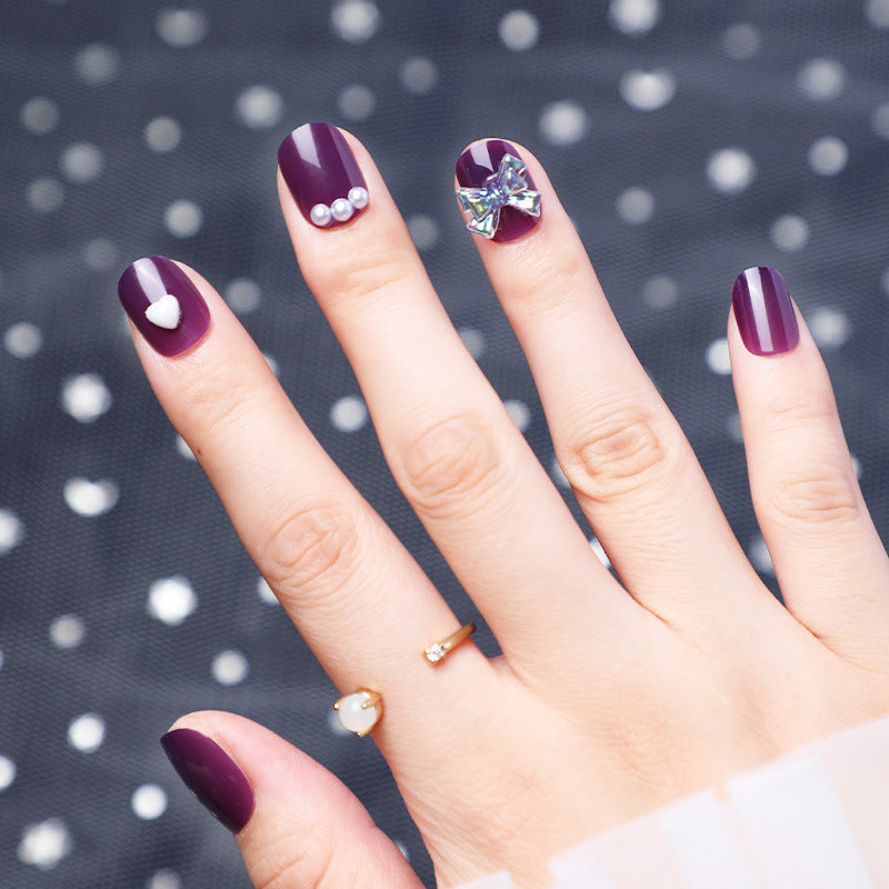 Purple False Nails with Diamonds