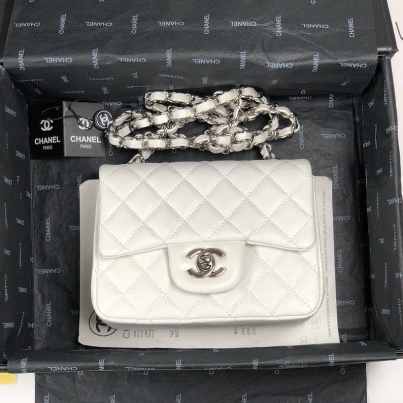 ESMEE - Caviar Mini Square Flap Bag White