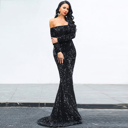 Sexy Strapless Long Sleeve Sequins Party Dress