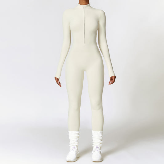 Warm Zipper Long-Sleeved Yoga Jumpsuit