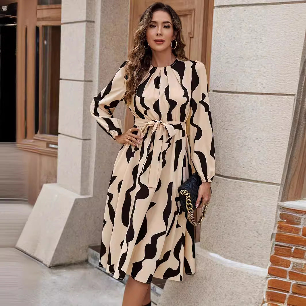 Elegant Chiffon Bow-Tied Printed Midi Dress