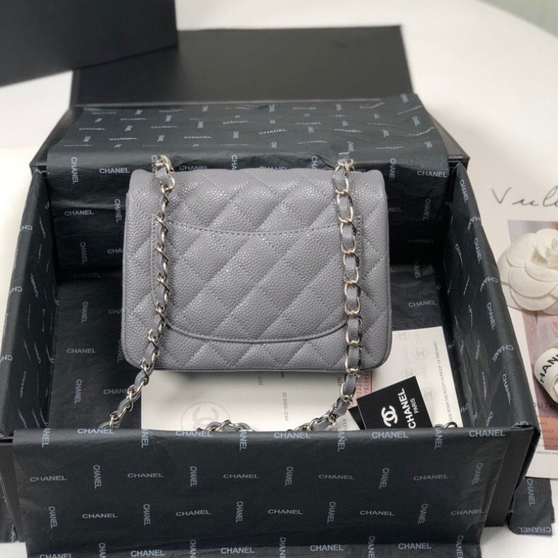 ESMEE - Caviar Mini Square Flap Bag Grey