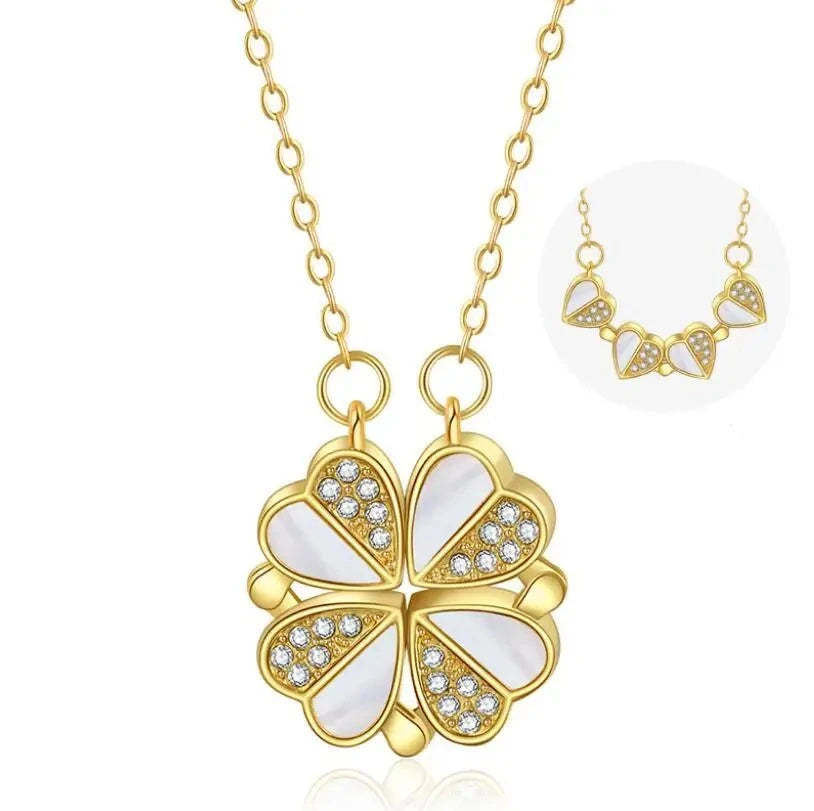 Four Leaf Clover Heart Pendant Necklace