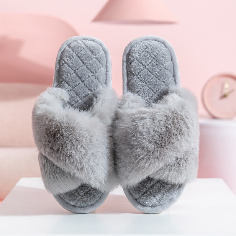 Cross-Strap Furry Slippers