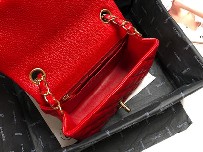 ESMEE - Caviar Mini Square Flap Bag Red