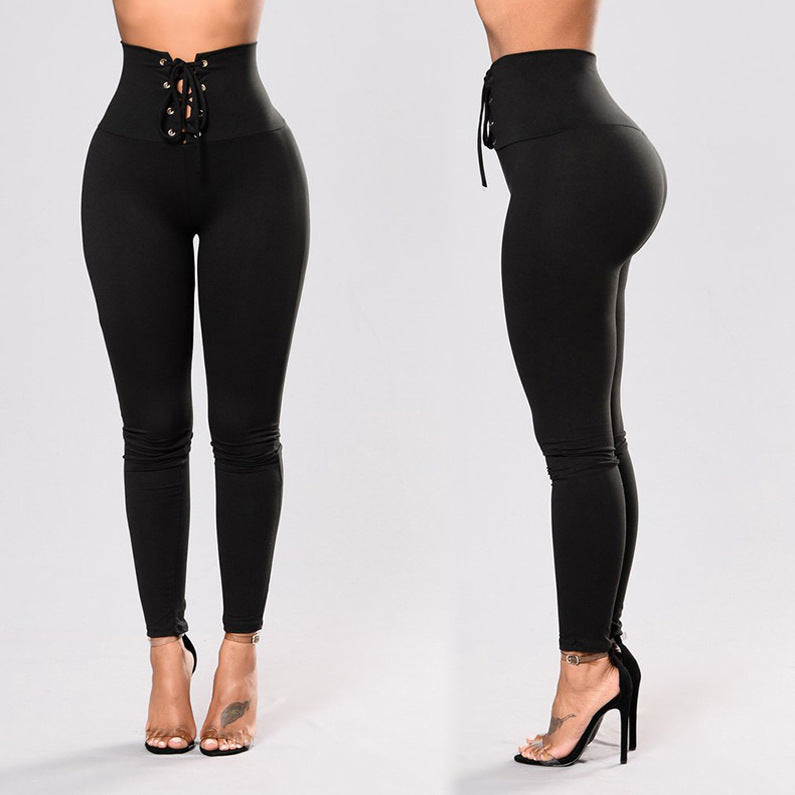 Sculpt and Shape High Waist Lace-up Belly Contracting Leggings