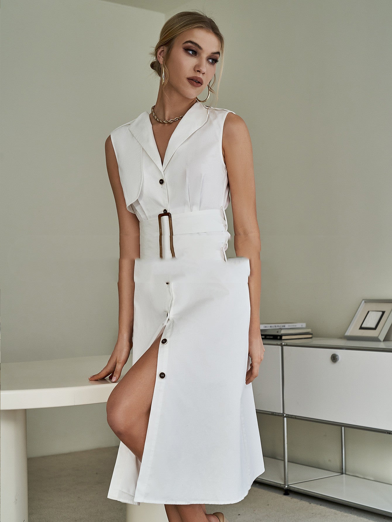 Sleeveless High Waist Midi Dress