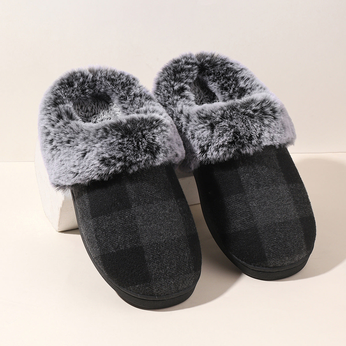 Winter Warm Plaid Plush Slippers