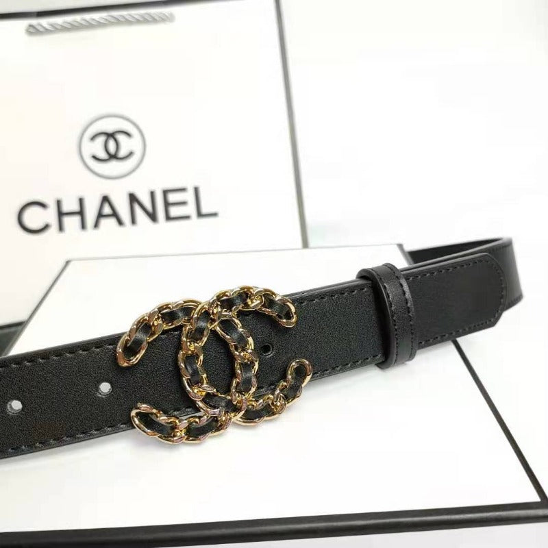 ESMEE - Designer Metal and Leather Buckle Belt Black