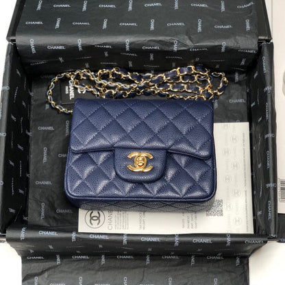 ESMEE - Caviar Mini Square Flap Bag Navy Blue