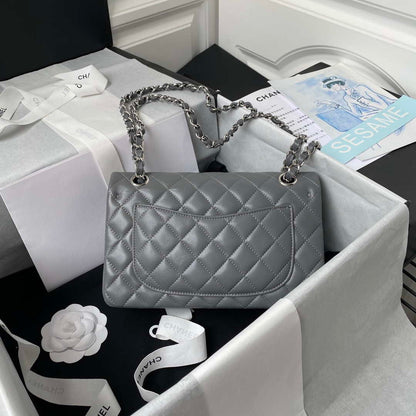 ESMEE - Classic Flap Handbag Gray Lambskin Silver