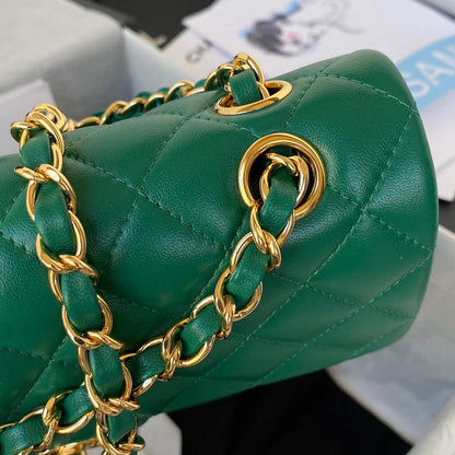 ESMEE - Classic Flap Handbag Green Lambskin Gold