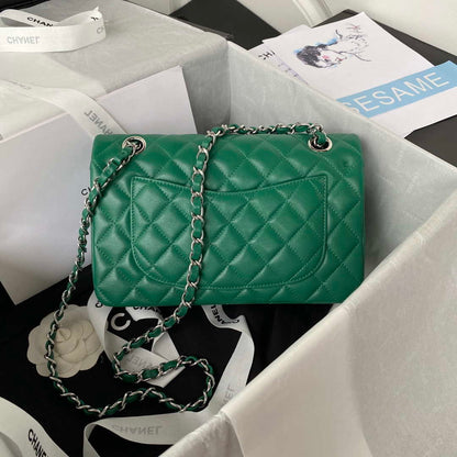 ESMEE - Classic Flap Handbag Green Lambskin Silver