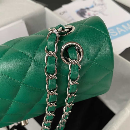 ESMEE - Classic Flap Handbag Green Lambskin Silver