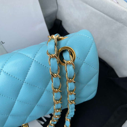 ESMEE - Classic Flap Handbag Lake Blue Lambskin Gold